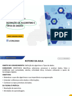 Téc Informática Manhã Estrutura de Dados 17 05 2023 Definição de Algoritmo e Tipos de Dados P1
