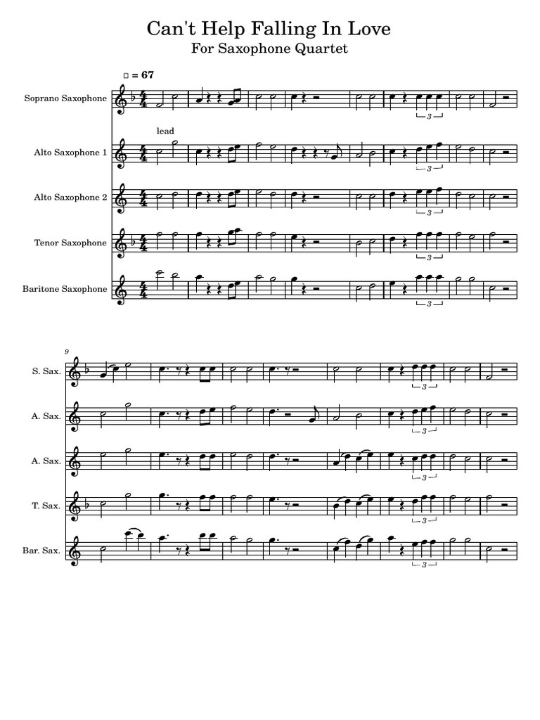 Cant Help Falling In Love For Sax Quintet Pentatonix Version Download