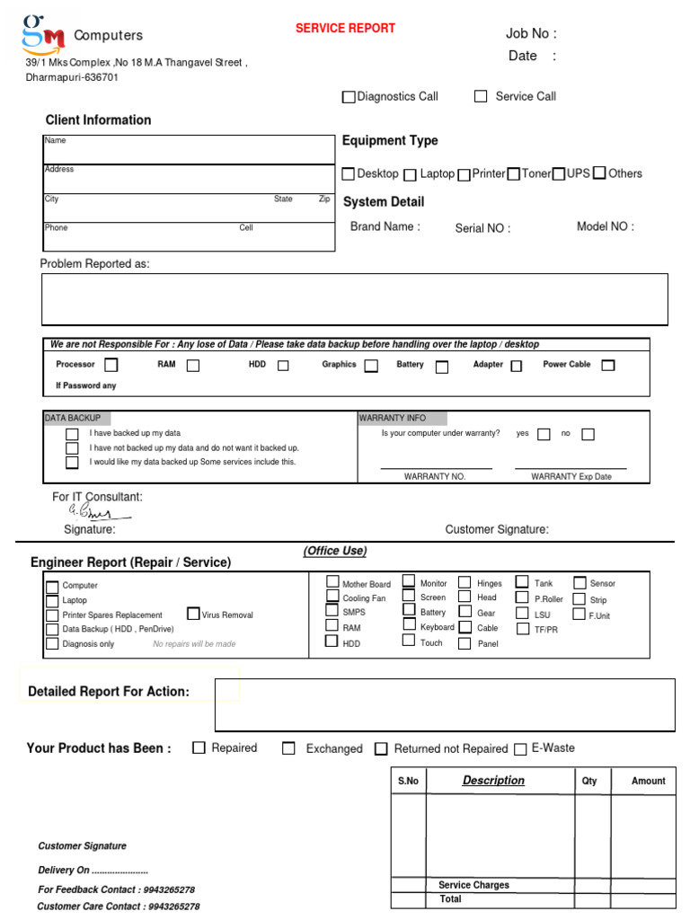 Service Form | PDF | Laptop | Computing
