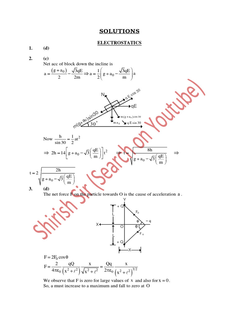 5 Solutions Electrostatics Pdf Force Electric Field
