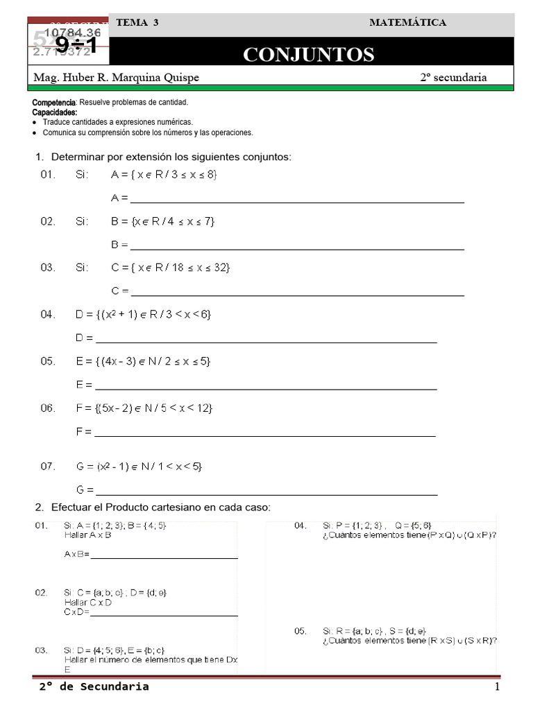 Conjuntos para 2° de Secundaria | PDF | Matemáticas