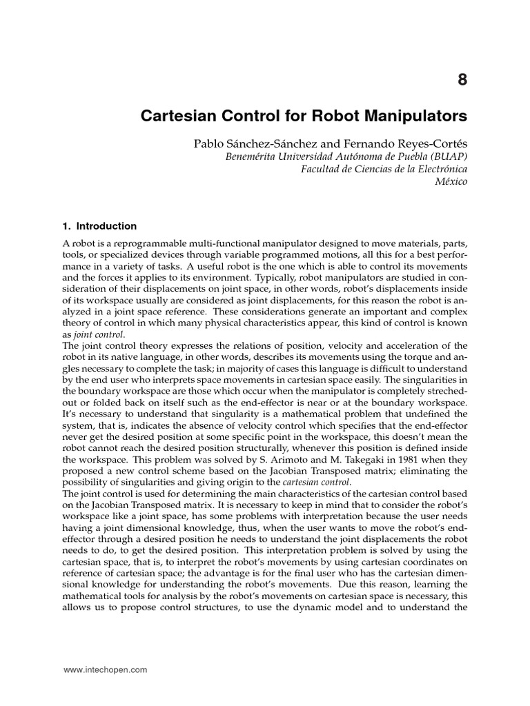 Cartesian Control for Robot Manipulators | PDF | Friction | Lagrangian ...
