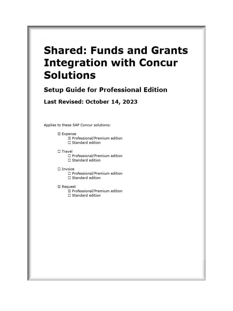 Concur Funds and Grants Integration Guide | PDF | Documentation | Workflow