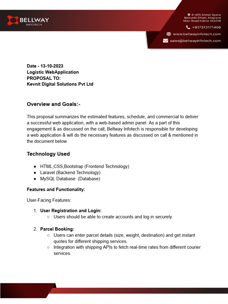 Logistics App Proposal for Kevnit | PDF | Websites | World Wide Web
