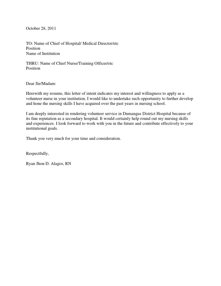 Apllication Letter Volunteer Nurse Pdf