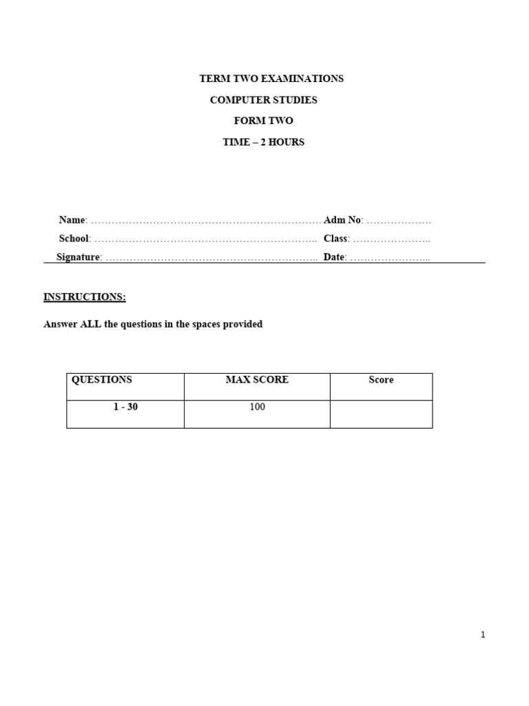 Form Two Computer Studies Exam 2023 | PDF | Computer Monitor | Spreadsheet