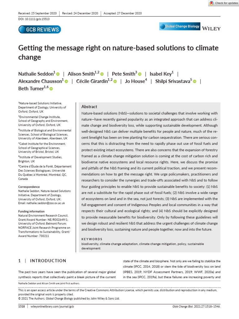 Global Change Biology - 2021 - Seddon - Getting The Message Right On