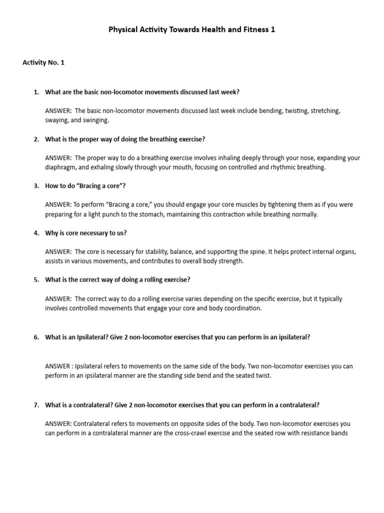 Physical Activity Towards Health and Fitness 1 | PDF | Breathing ...
