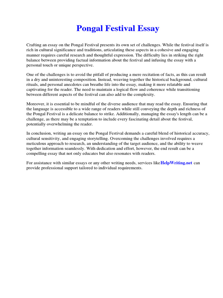 Pongal Festival Essay In English Pdf