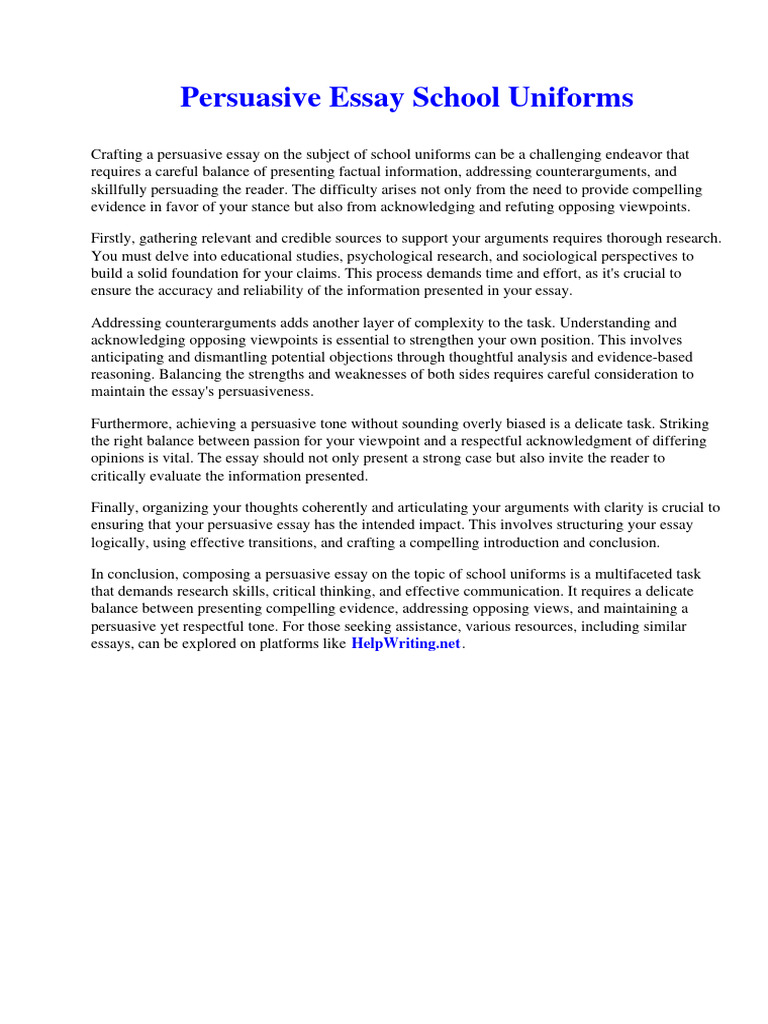 Persuasive Essay School Uniforms PDF Essays