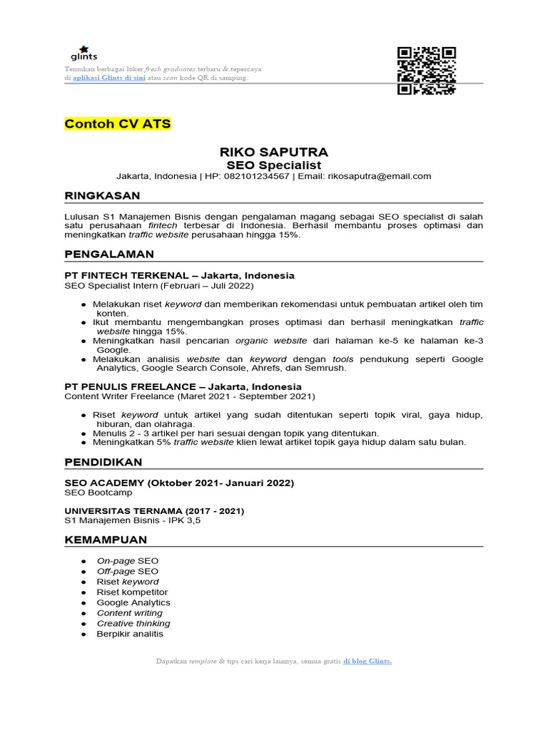 CV ATS (Bahasa Indonesia) | PDF
