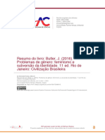 Resumo Do Livro: Butler, J. (2016) - Problemas de Gênero: Feminismo e Subversão Da Identidade. 11 Ed. Rio de Janeiro: Civilização Brasileira