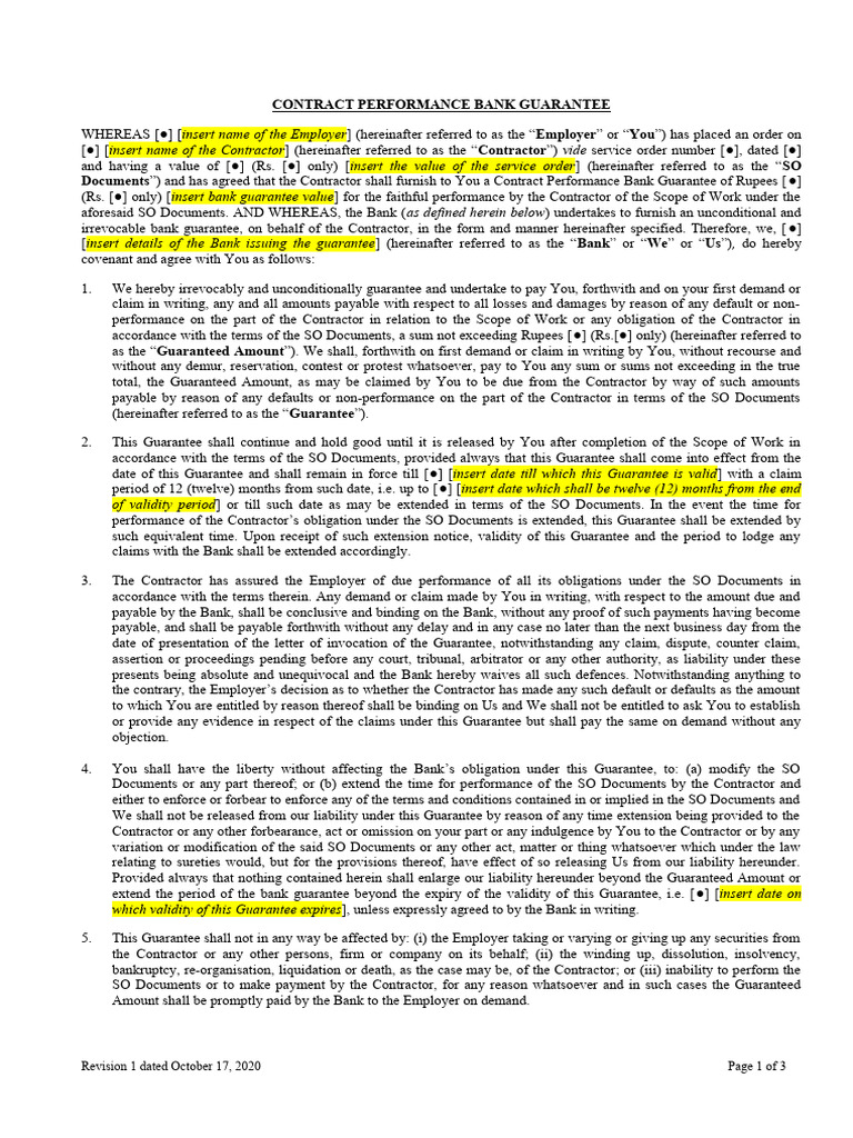 Contract Performance Bank Guarantee Template | PDF | Guarantee | Justice