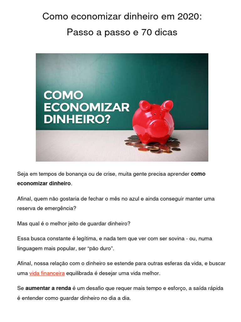70 Dicas para Economizar Dinheiro em 2020 | PDF | Dinheiro | Aplicativo ...