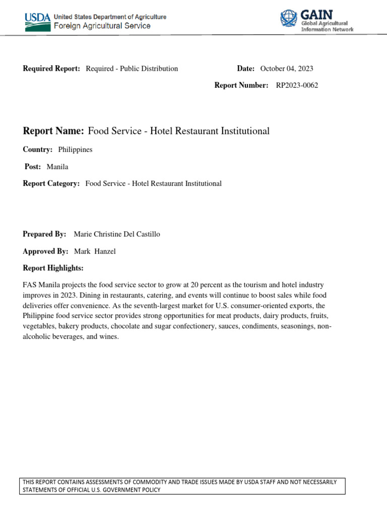 Food Service Hotel Restaurant Institutional Manila Philippines