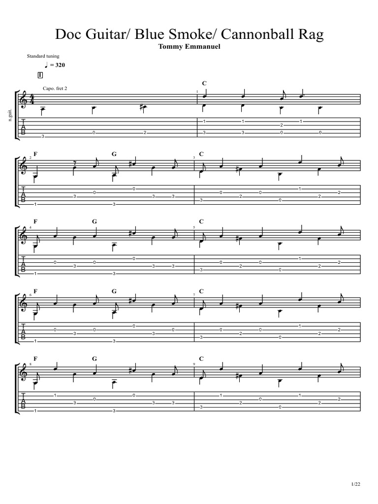 Blue Smoke & Cannonball Rag Tabs | PDF | Guitars | Musical Instruments