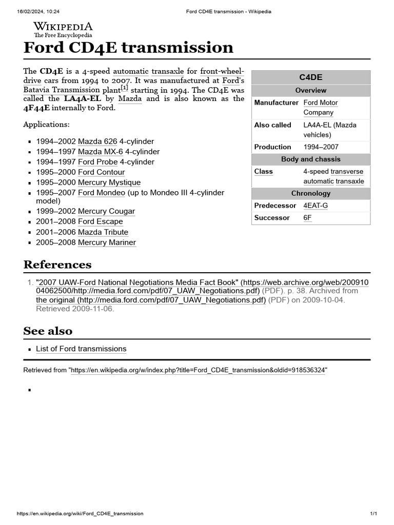 Ford CD4E Transmission Overview | PDF