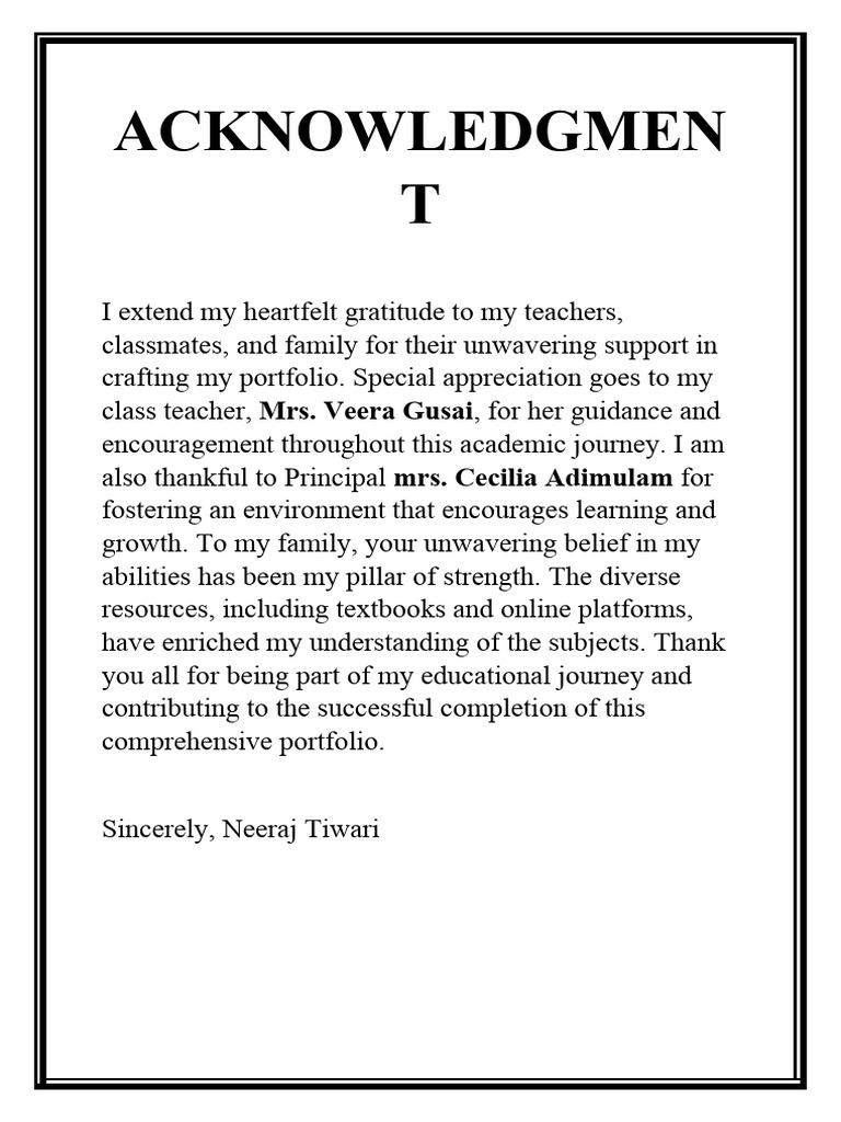 Acknowledgment of Support in Portfolio | PDF | Wellness