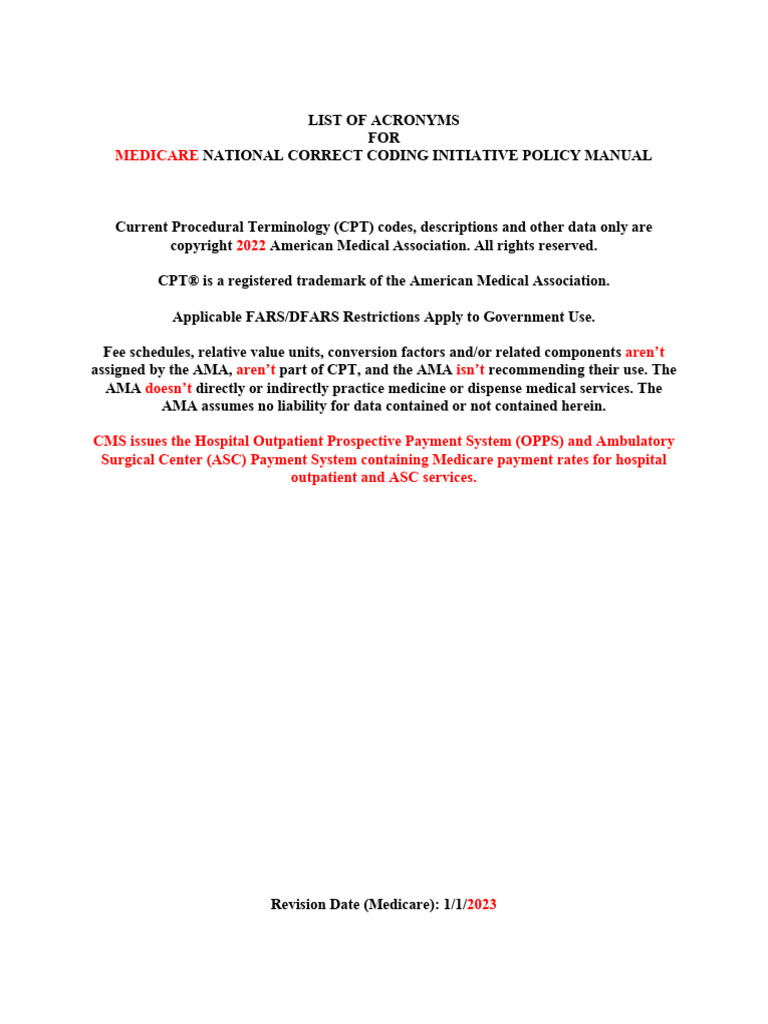 List of Acronyms PDF Medicare (United States) American Medical