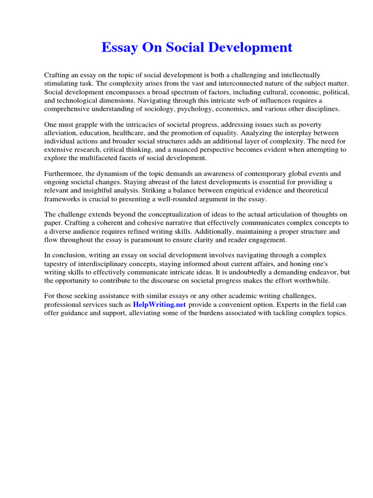 Essay On Social Development | PDF | Essays | Sociology