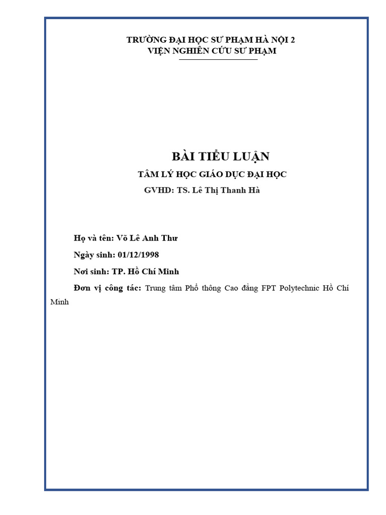 Tieu Luan 7 - Tam Ly Hoc Giao Duc Dai Hoc | PDF