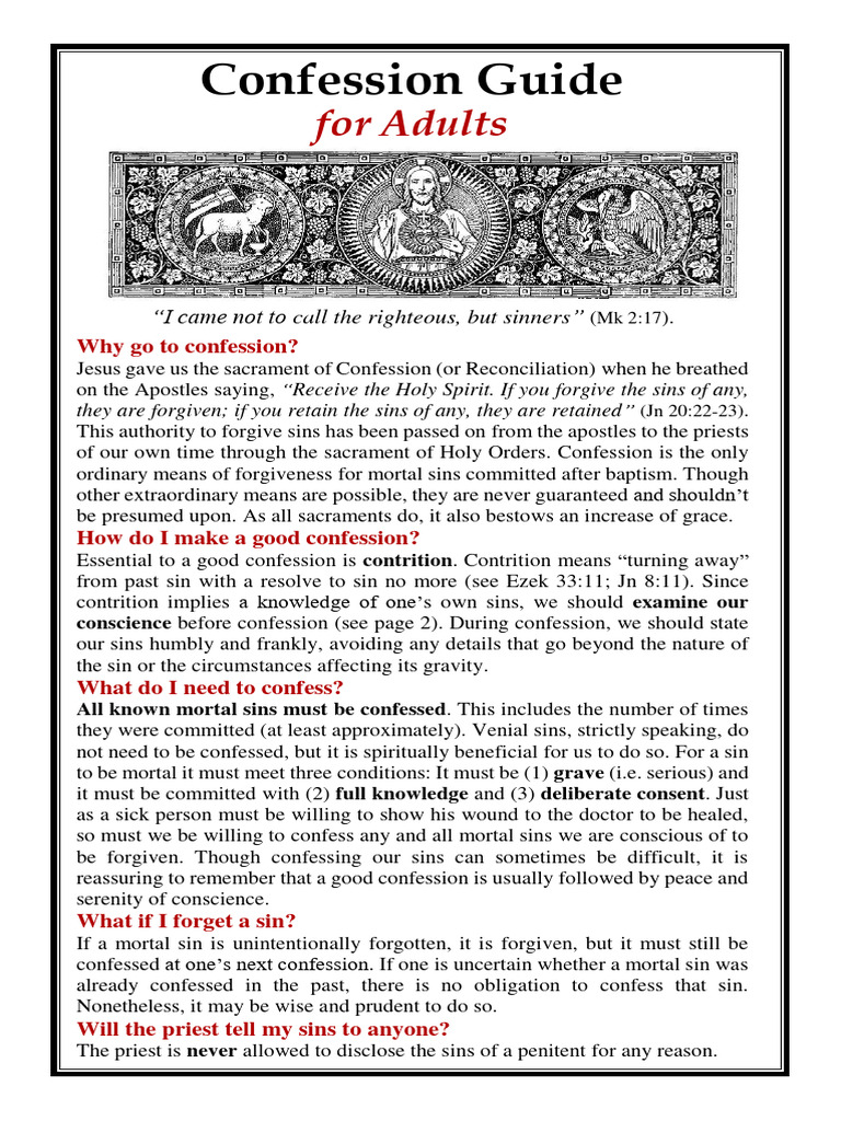 Catholic Confession Guide for Adults | PDF | Confession (Religion)