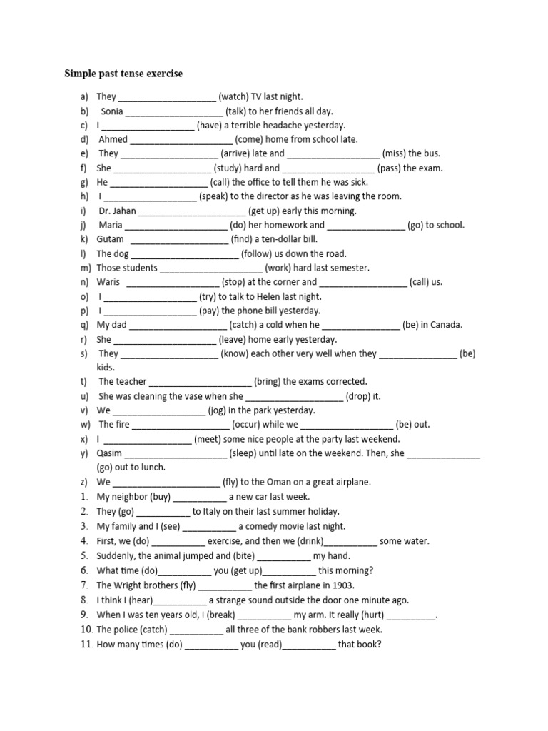 Simple Past Tense Exercises | PDF