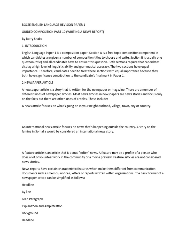 BGCSE ENGLISH LANGUAGE Newspaper Article | Download Free PDF ...