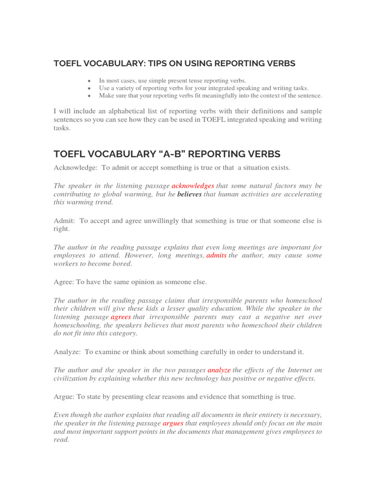 Tips on using reporting verbs pdf evidence test of english as a