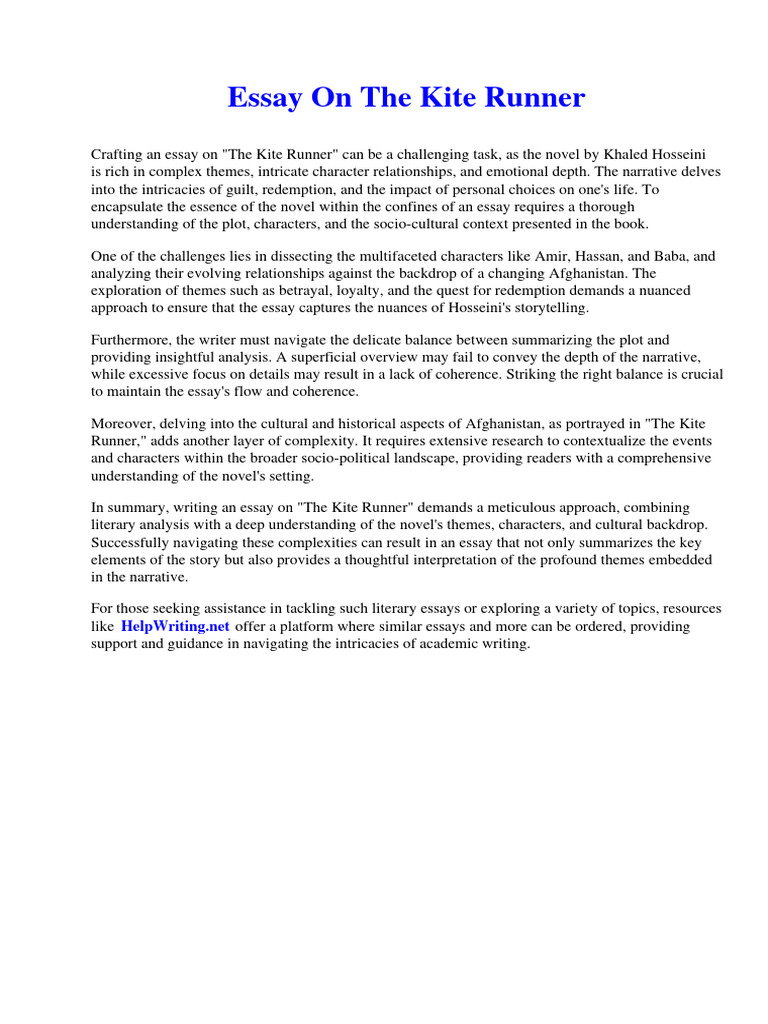 Essay On The Kite Runner | PDF