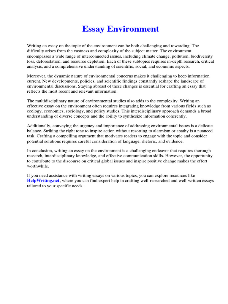 Essay Environment Pdf Interdisciplinarity Essays