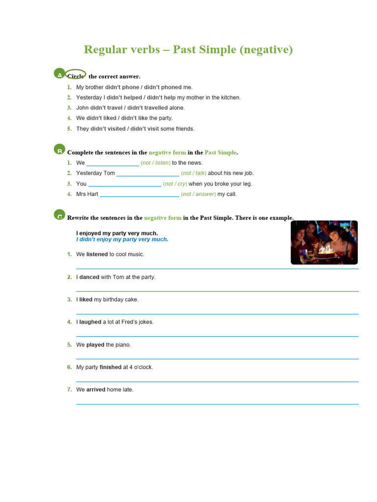 Regular Verbs - Negative Form | PDF