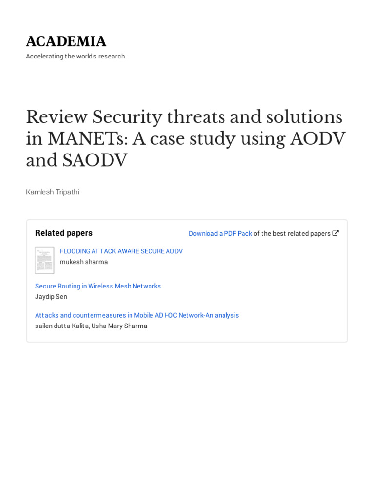 Security Solutions for AODV in MANETs | PDF | Routing | Wireless Ad Hoc ...