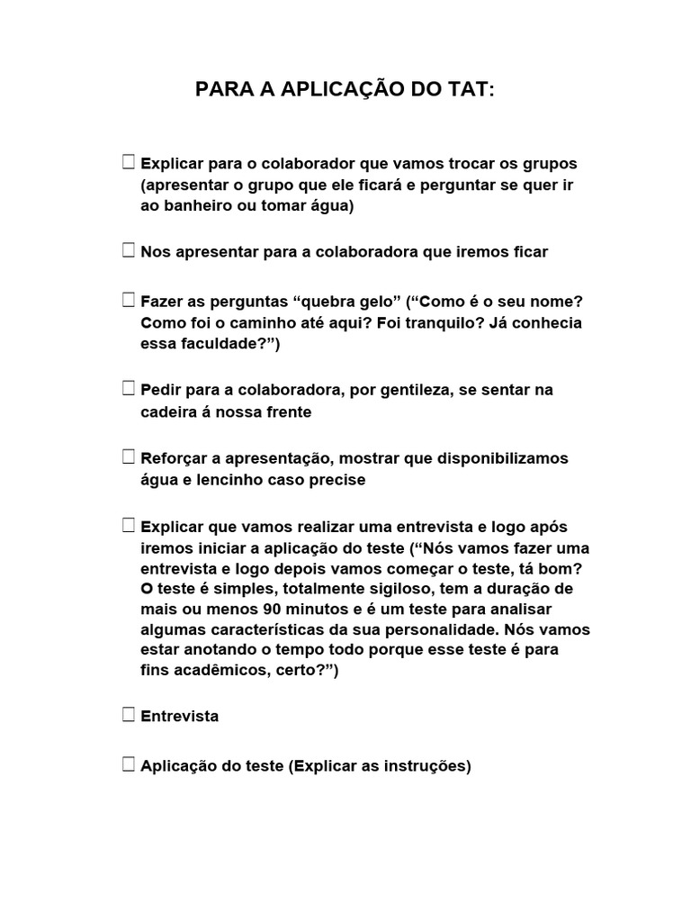 Para A Aplicação Do Tat | PDF
