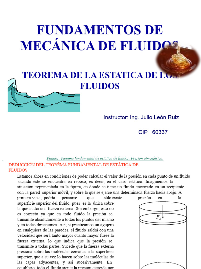 Clase 005 Teorema de La Estatica de Los Fluidos | PDF | Presión | Densidad