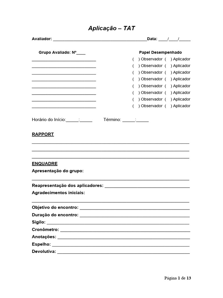 Formulário de Aplicação TAT | PDF | Carreira e Crescimento | Computadores