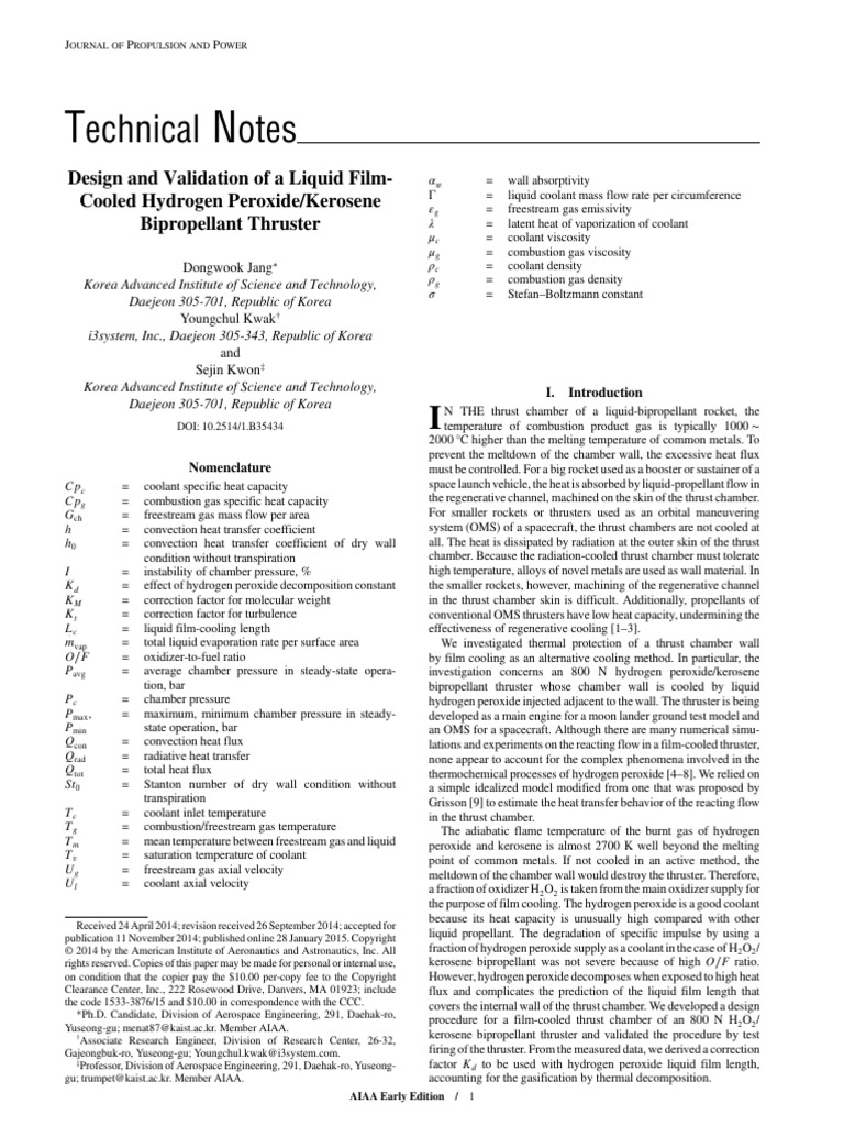 Design and Validation of A Liquid Film-Cooled Hydrogen Peroxide ...