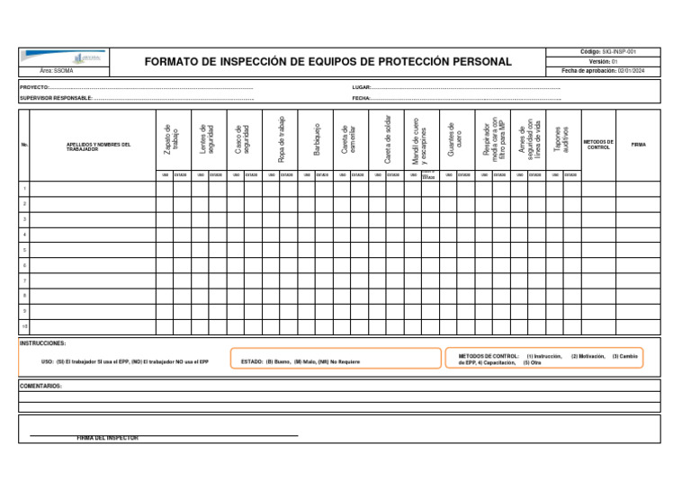 Formato de Inspeccion de Epp | PDF