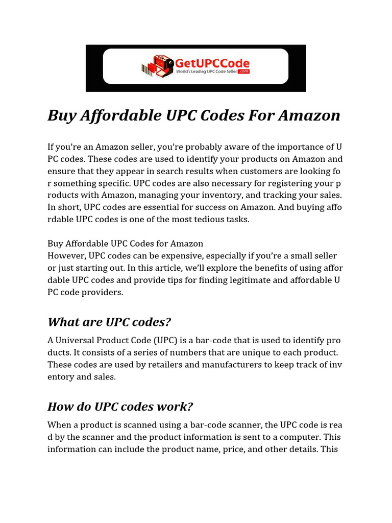 Affordable UPC Codes for Amazon Sellers | PDF | Barcode | Universal ...