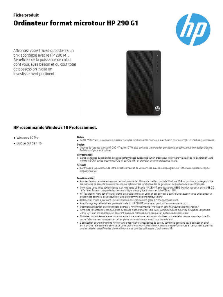 Catalogue HP MFP 290 G1 | PDF | Microsoft Windows | Système d'exploitation