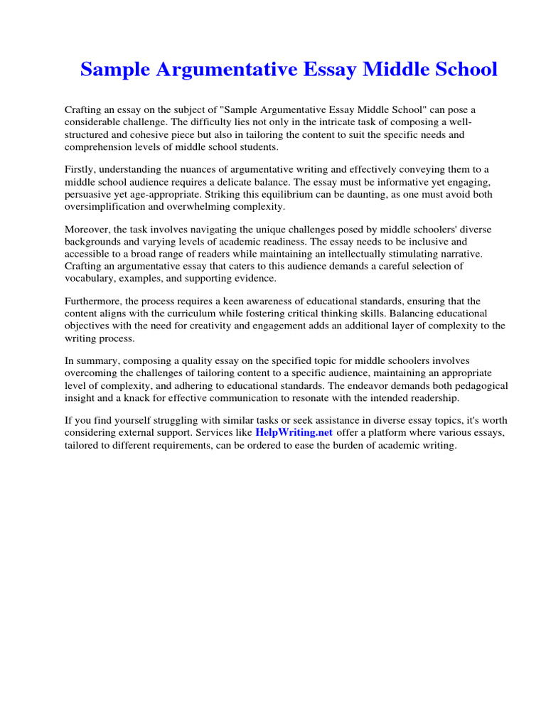 Sample Argumentative Essay Middle School | PDF | Negotiation | Essays