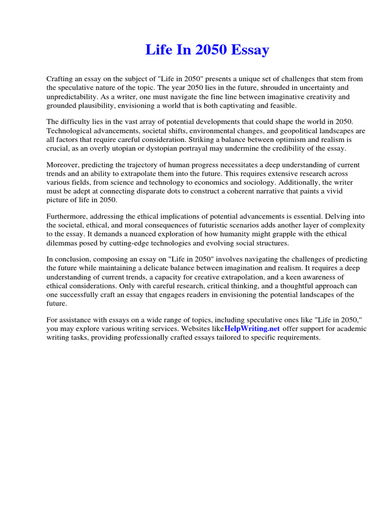 Life in 2050 Essay PDF Entropy Thermodynamics