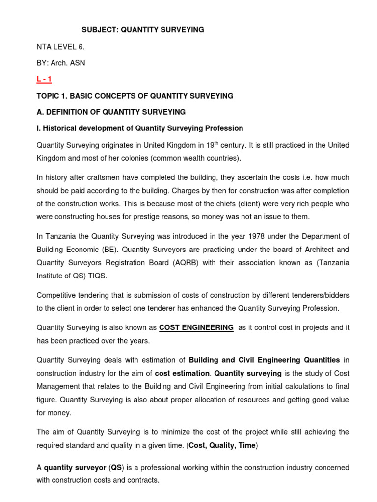 Quantity Surveying Essentials | PDF | Procurement | Cost