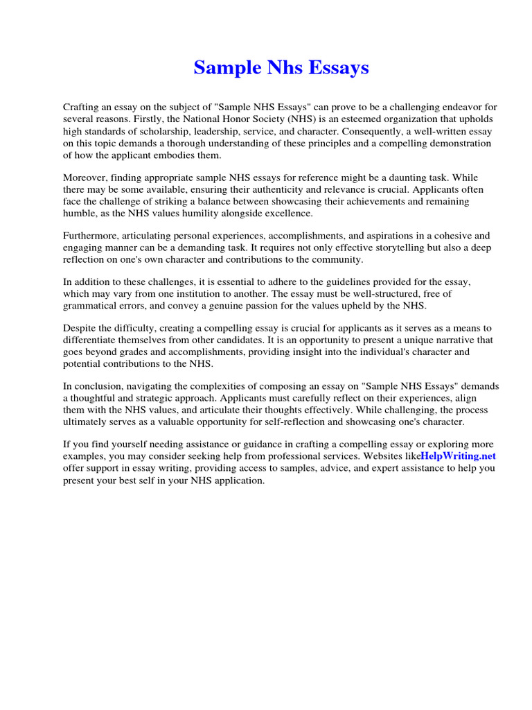 Sample Nhs Essays | PDF