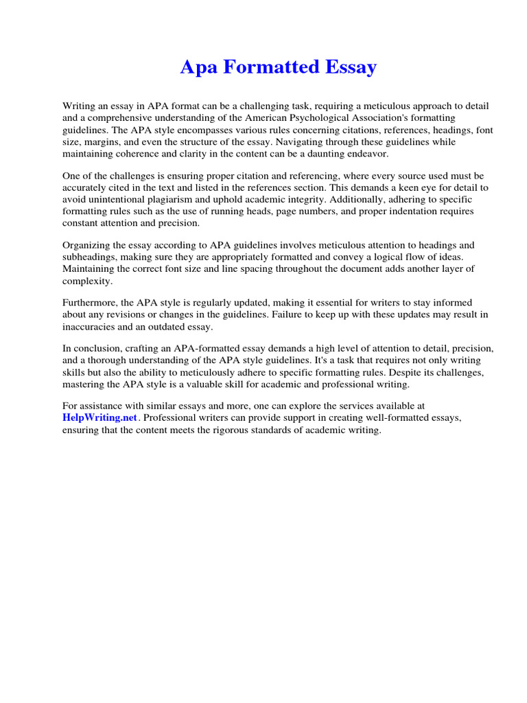 Apa Formatted Essay PDF