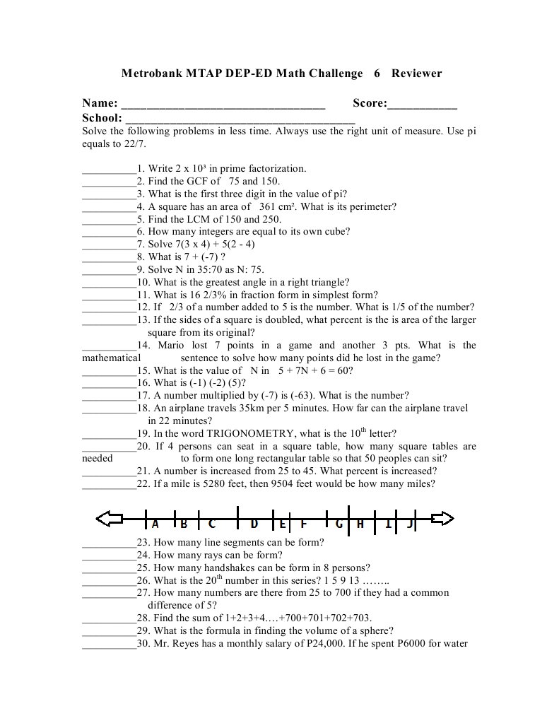 MTAP Grade 6 Reviewer with Answers | PDF