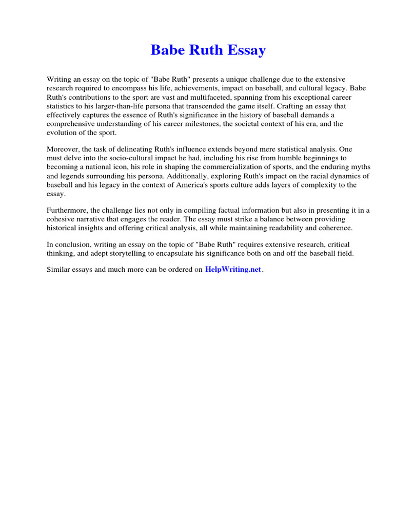 Babe Ruth Essay | PDF