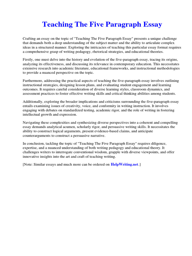 Teaching the Five Paragraph Essay PDF Essays Partition Of India