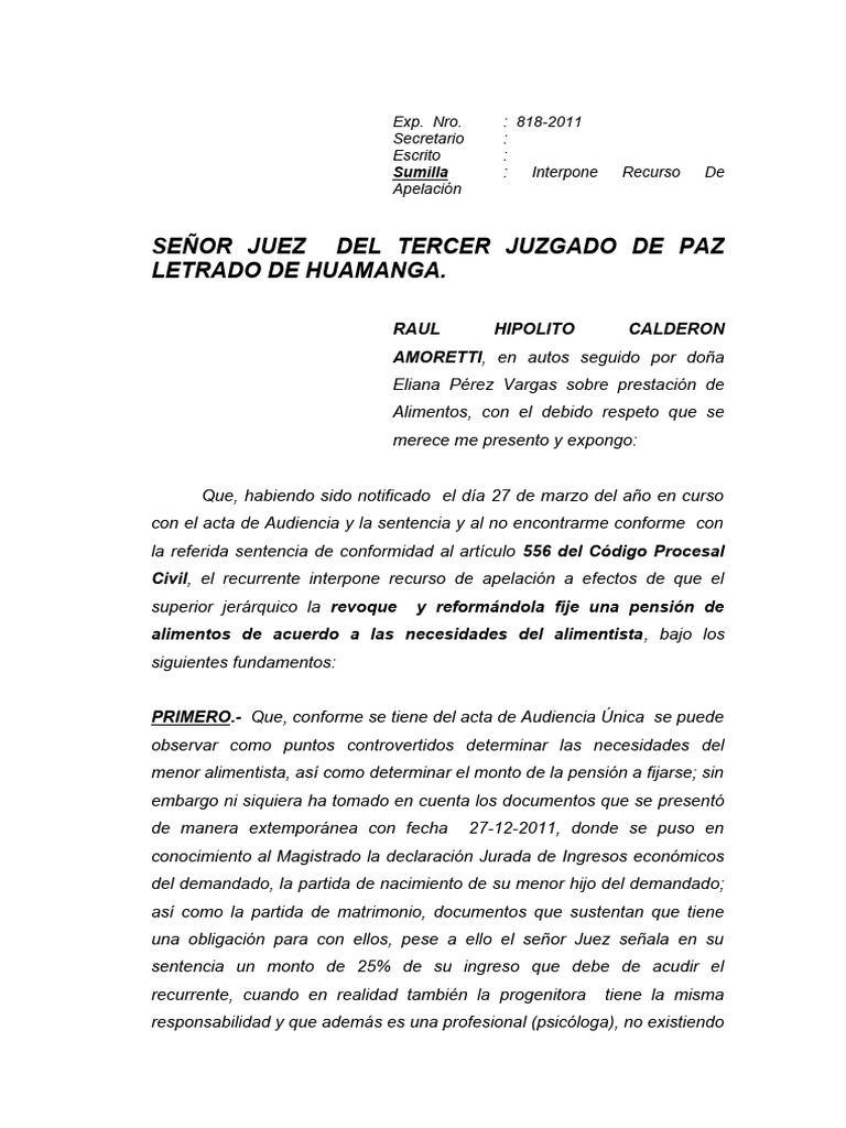 APELACION DE SENTENCIA ALIMENTOS y CIVILES | PDF | Sentencia (ley