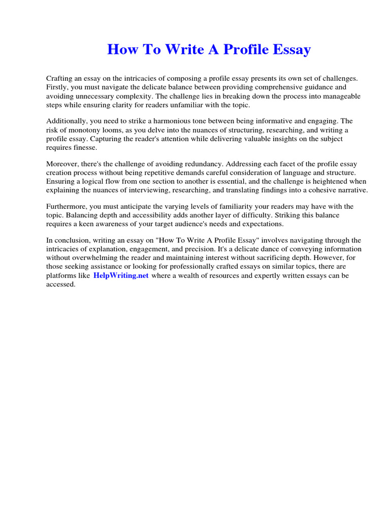 Profile Essay Writing Guide | PDF | Strange Case Of Dr Jekyll And Mr ...